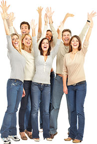 Happy smiling web hosting customers
